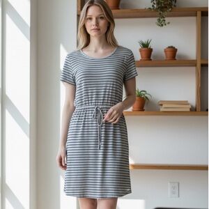 Olive & Oak Black and Gray Striped Mini Dress